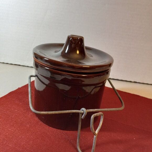 Vintage Medium Brown Crock with Lid Countrycore Grandmacore Butter/Cheese - Picture 5 of 10